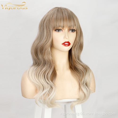 Vigorous wholesale synthetic wig vendor highlight long and ombre blonde curly wave hair wigs for white women cosplay party wigs